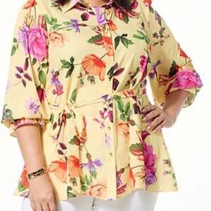 IMAN Global Chic Women's Printed Button-Front Blouse yellow floral